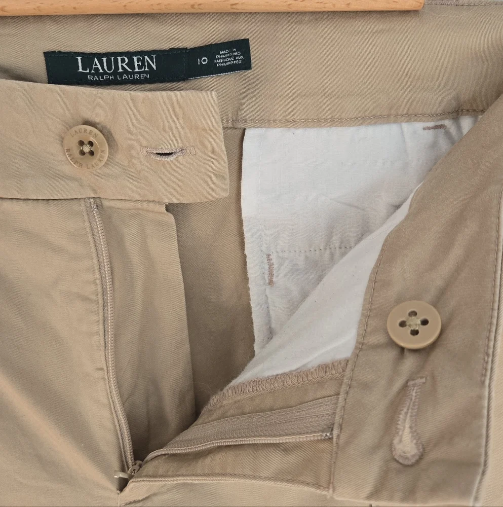 RALPH LAUREN Tan Wide Leg Cotton Trousers with Belt - Picture 6 of 11